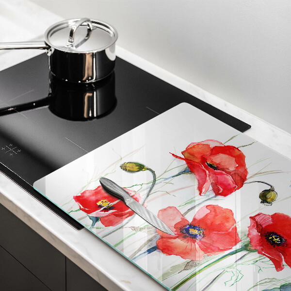 Protège plaque de cuisson Fleurs de coquelicots rouges