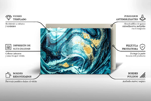 Protection pour plaque de cuisson Abstraction d'or bleu