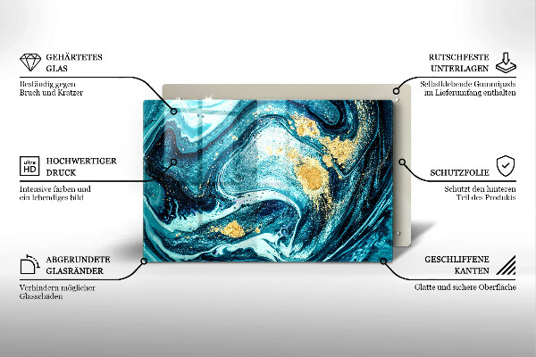 Protection pour plaque de cuisson Abstraction d'or bleu