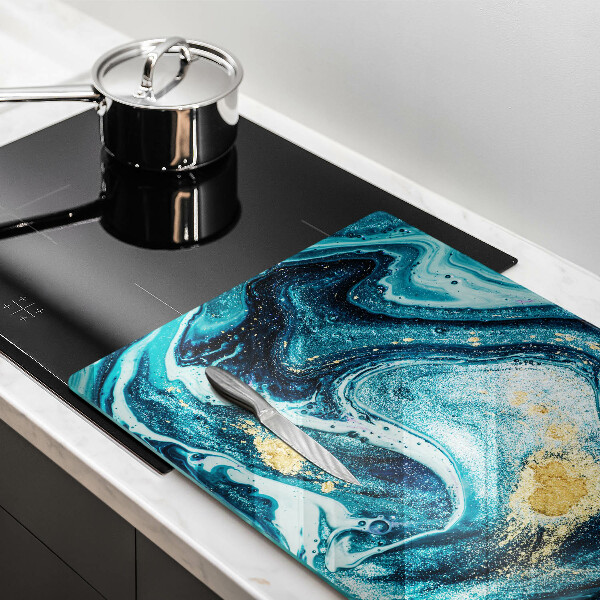 Protection pour plaque de cuisson Abstraction d'or bleu
