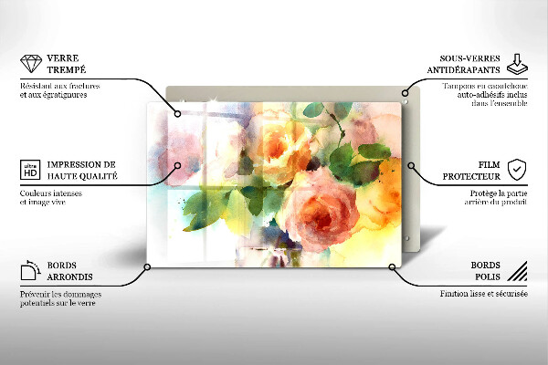 Protège plaque de cuisson Fleurs peintes