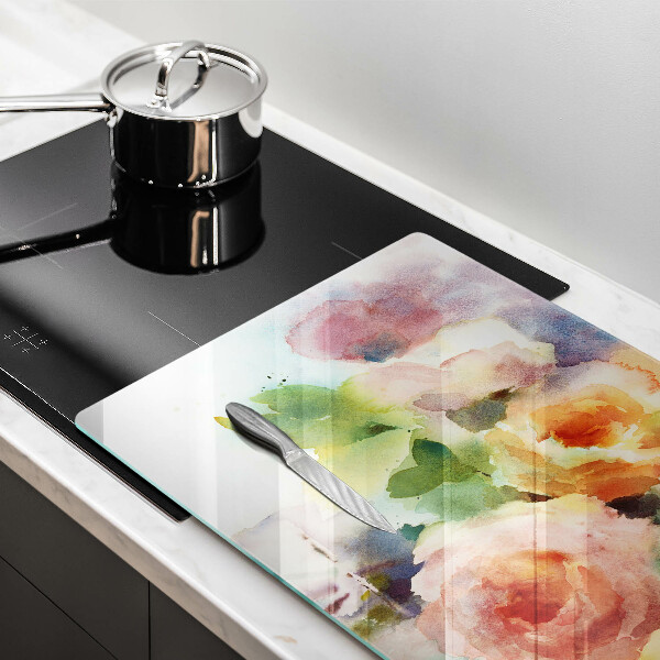 Protège plaque de cuisson Fleurs peintes
