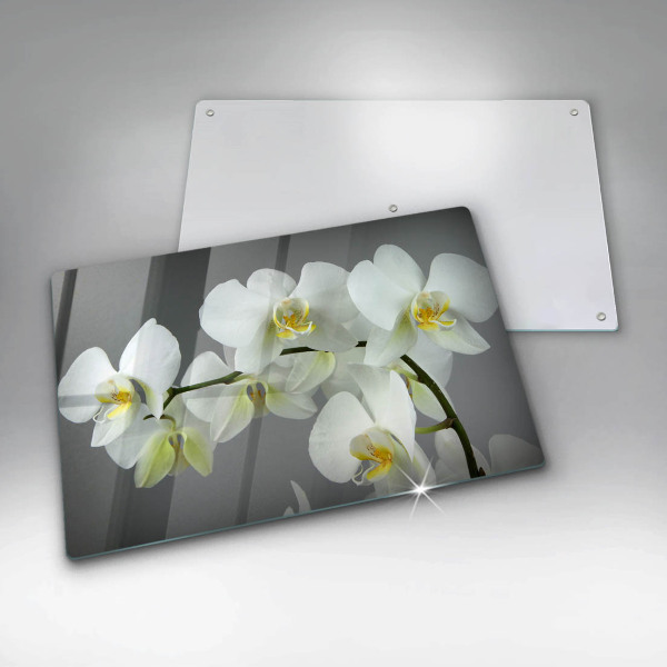 Protège plaque de cuisson Fleurs d'orchidées blanches