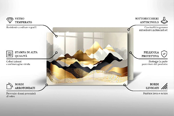 Protection pour plaque de cuisson Montagnes dorées abstraites