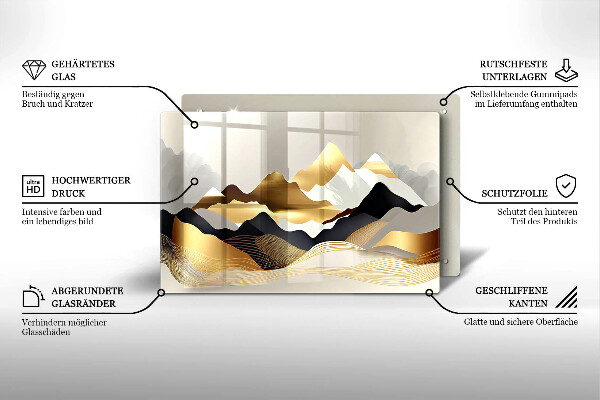 Protection pour plaque de cuisson Montagnes dorées abstraites