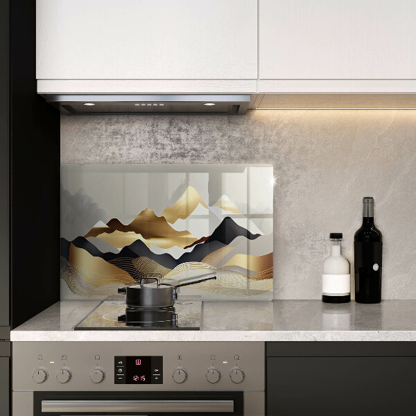 Protection pour plaque de cuisson Montagnes dorées abstraites