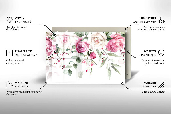 Protection pour plaque de cuisson Roses aquarelles