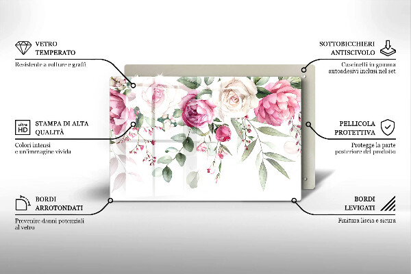 Protection pour plaque de cuisson Roses aquarelles