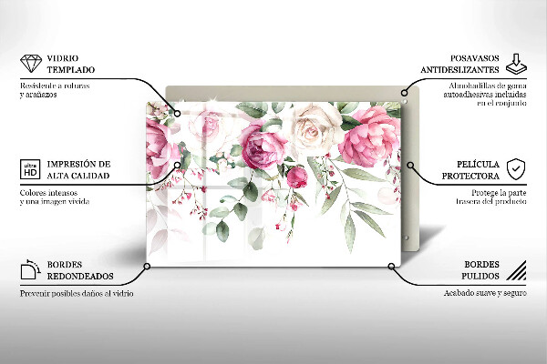 Protection pour plaque de cuisson Roses aquarelles