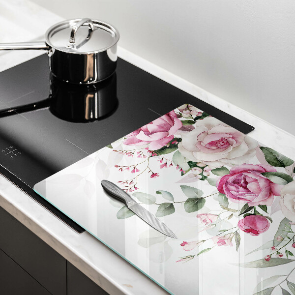 Protection pour plaque de cuisson Roses aquarelles
