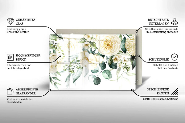 Protection pour plaque de cuisson Fleurs aquarelles