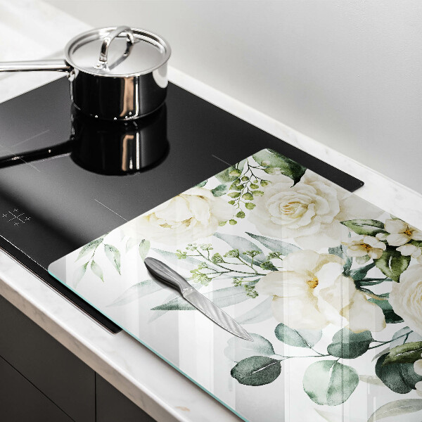 Protection pour plaque de cuisson Fleurs aquarelles