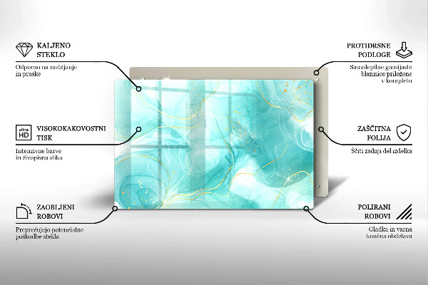 Protection pour plaque de cuisson Abstraction bleue et dorée