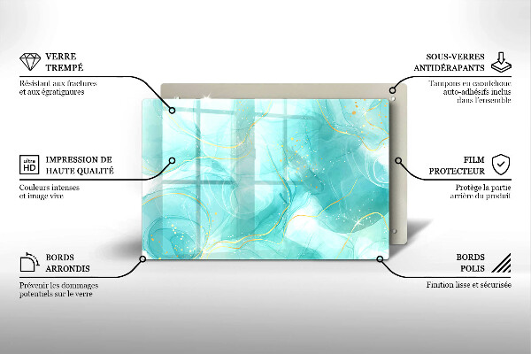 Protection pour plaque de cuisson Abstraction bleue et dorée