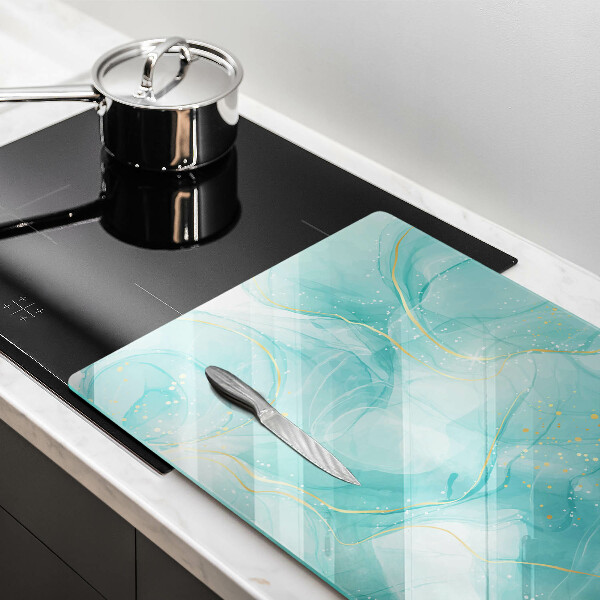 Protection pour plaque de cuisson Abstraction bleue et dorée