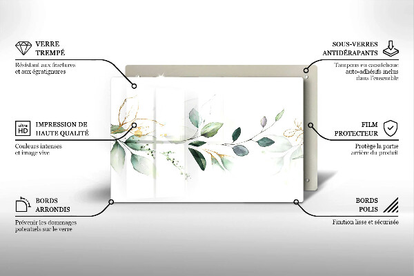 Protège plaque de cuisson Feuilles d'aquarelle