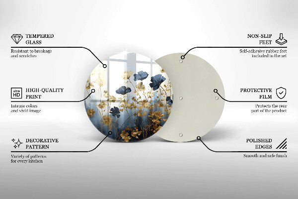 Protection plaque induction Fleurs bleues et dorées