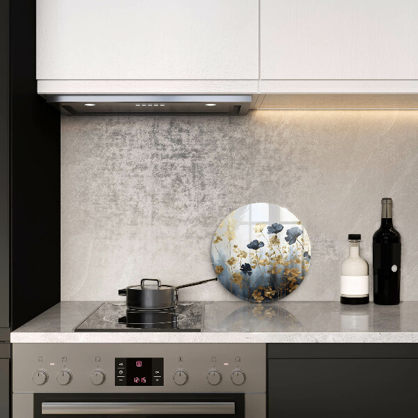 Protection plaque induction Fleurs bleues et dorées