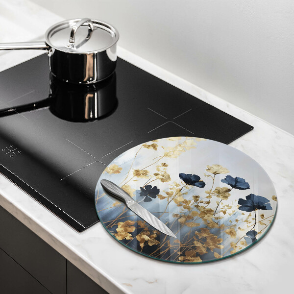 Protection plaque induction Fleurs bleues et dorées