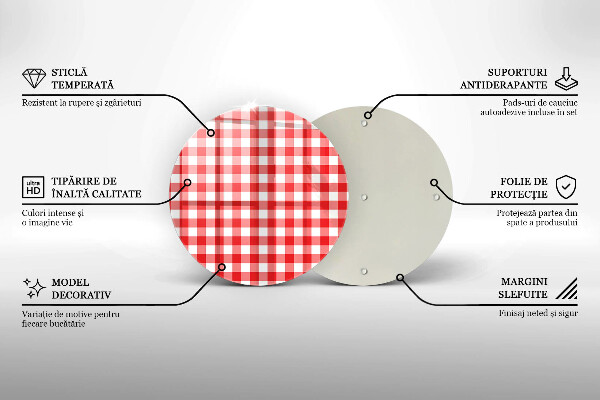 Planche à découper en verre Motif à carreaux rouge et blanc