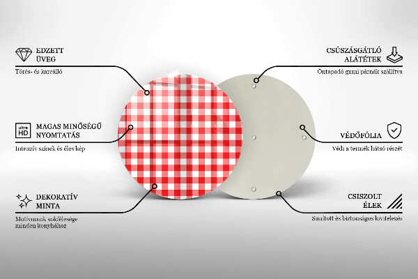 Planche à découper en verre Motif à carreaux rouge et blanc