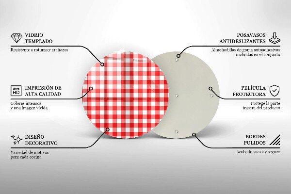 Planche à découper en verre Motif à carreaux rouge et blanc