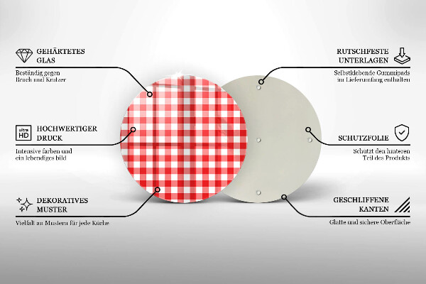 Planche à découper en verre Motif à carreaux rouge et blanc