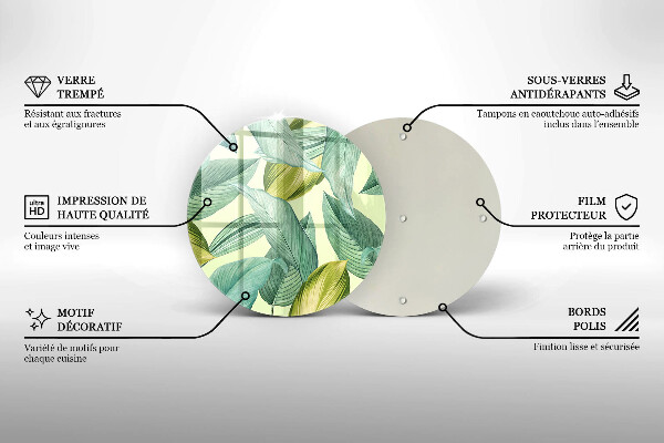 Planche à découper en verre Feuilles tropicales vertes