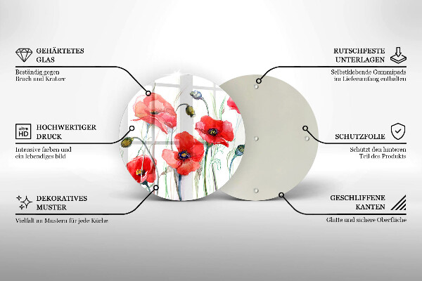 Protection plaque induction Fleurs de coquelicots rouges