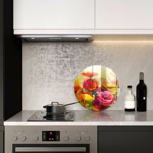 Protection plaque induction Fleurs colorées peintes