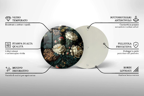 Protection plaque induction Fleurs de pivoine vintage