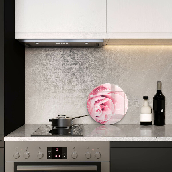 Protection plaque induction Gouttes de rosée et fleur rose