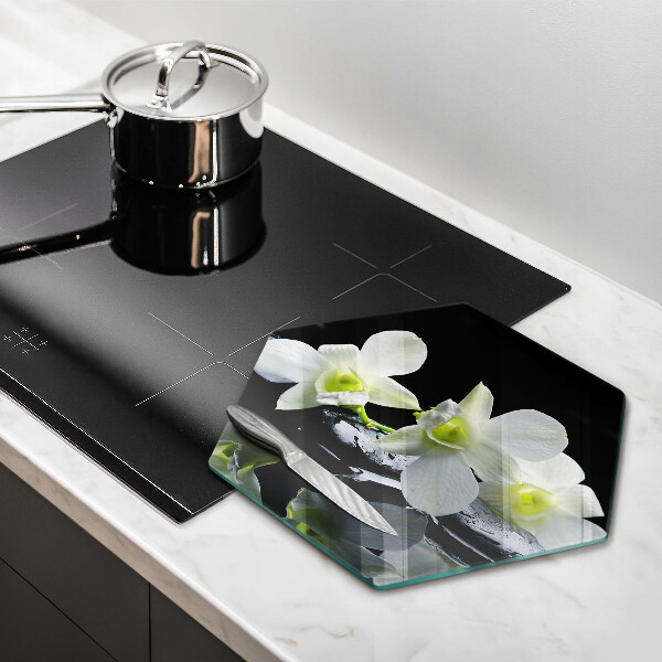 Cache plaque de cuisson Fleurs blanches dans une eau zen