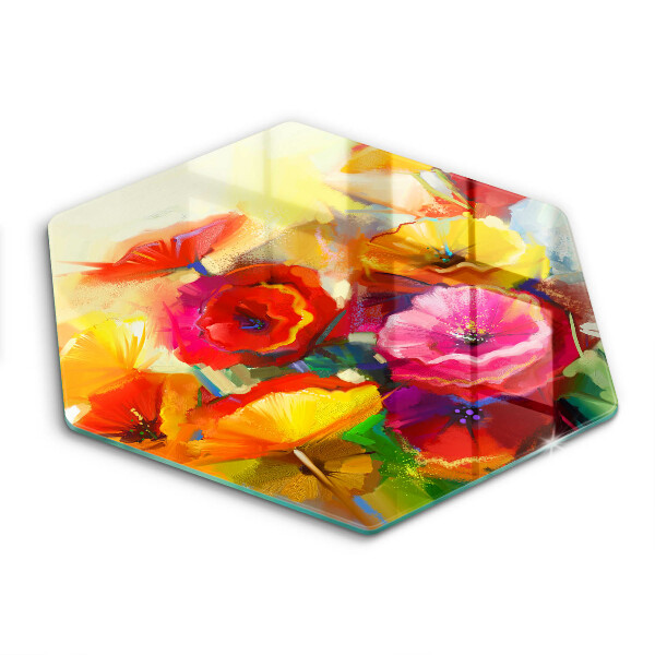 Protection plaque induction Fleurs colorées peintes