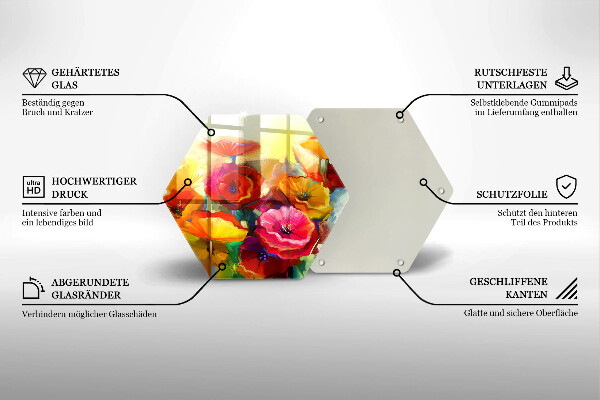 Protection plaque induction Fleurs colorées peintes