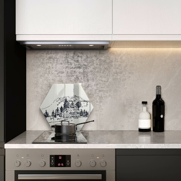 Cache plaque de cuisson Dessin d'un chalet à la montagne