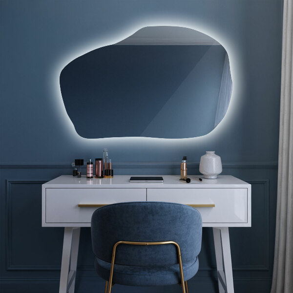 Miroir forme irrégulière lumineux unique 100x65 cm