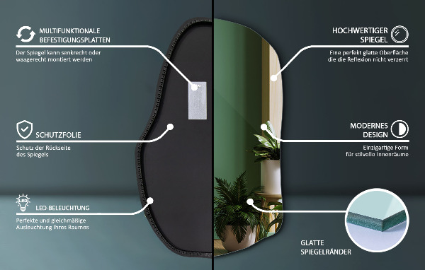 Miroir forme originale lumineux à la mode 90x59 cm