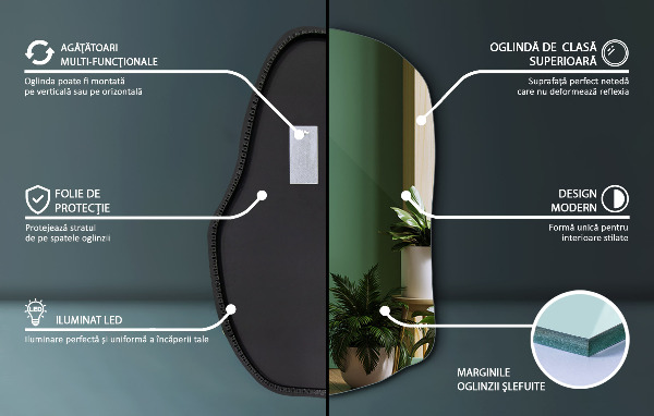 Miroir forme originale lumineux à la mode 90x59 cm