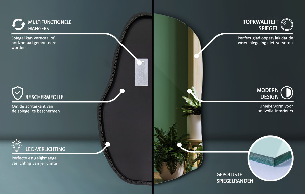 Miroir forme originale lumineux à la mode 90x59 cm