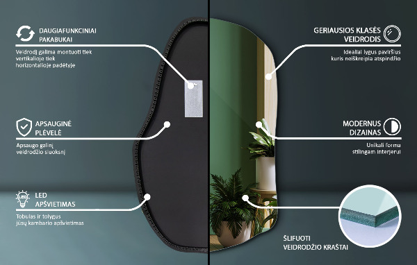 Miroir forme originale lumineux à la mode 90x59 cm