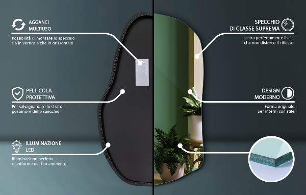Miroir forme originale lumineux à la mode 90x59 cm