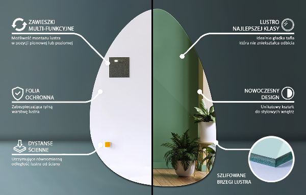 Miroir mural ovoïde 64x90 cm