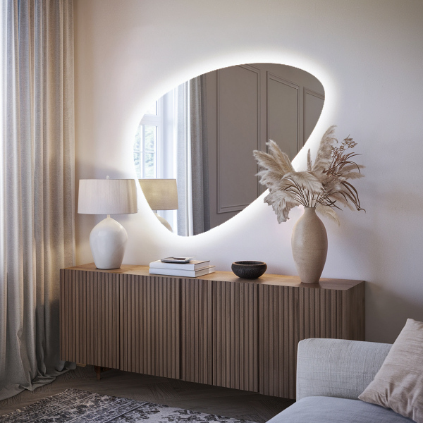 Miroir LED forme œuf 57x80 cm