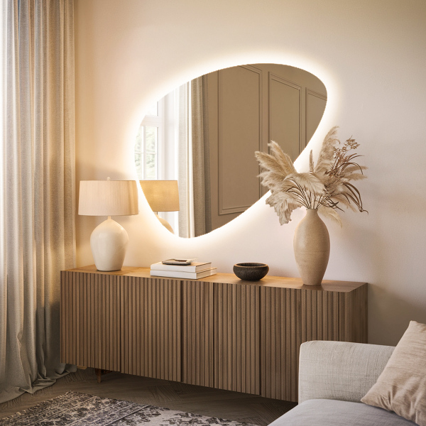Miroir mural ovoïde avec éclairage LED 64x90 cm
