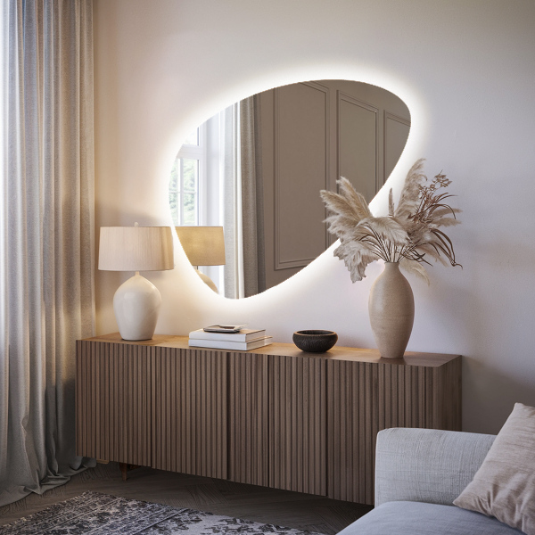 Miroir mural ovoïde avec éclairage LED 64x90 cm