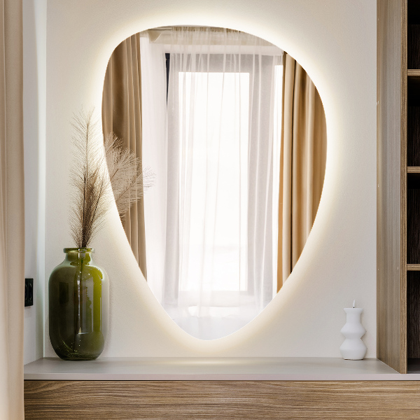 Miroir mural ovoïde avec éclairage LED 64x90 cm
