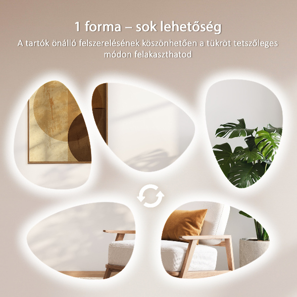 Miroir mural ovoïde avec éclairage LED 64x90 cm