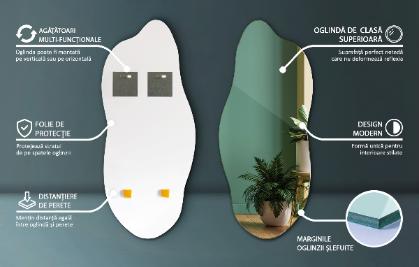 Miroir asymétrique décoratif pour le mur 35x80 cm