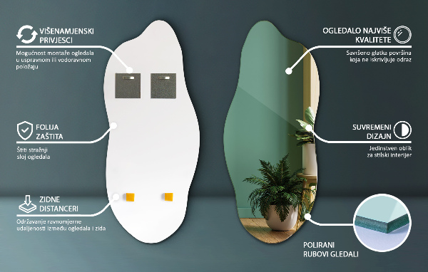 Miroir asymétrique décoratif pour le mur 35x80 cm